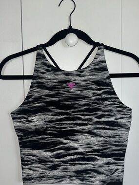 Under Armour Black Gray Patterned Crop Top with Pink Logo